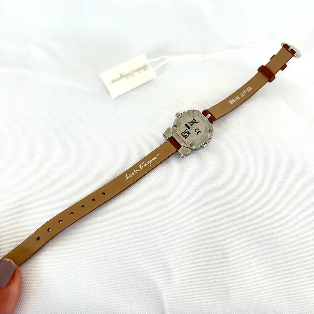 SALVATORE FERRAGAMO Women's Swiss Gancini Brown Leather Strap Wrist Watch NWT